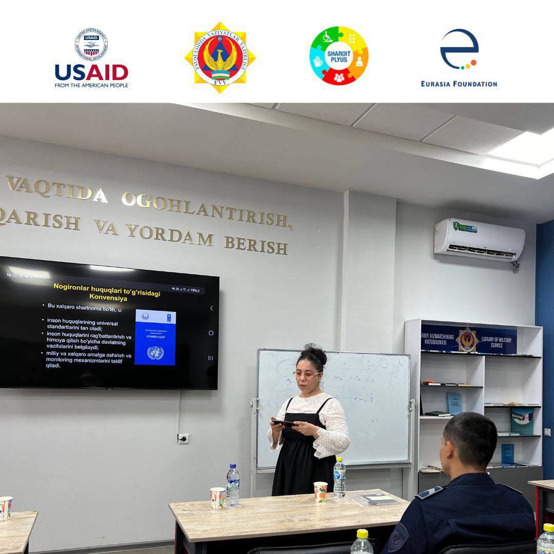 SharoitPlus's tweet photo. Today, the training participants learned about the rights of persons with disabilities in emergency situations caused by climate change and tried to include their rights in the laws and regulations of emergency situations in #Uzbekistan thus being compliant with the CRPD. https://t.co/blGJFBljpi