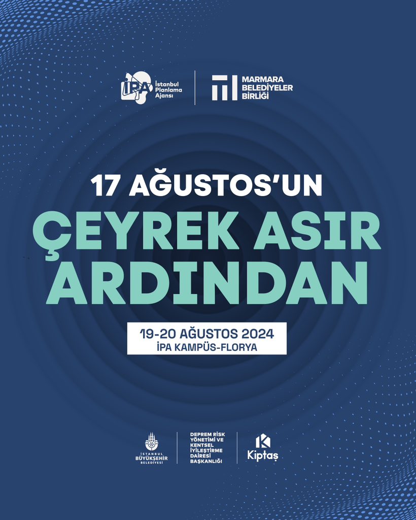 📢 “17 Ağustos’un Çeyrek Asır Ardından” Etkinliğine Davetlisiniz!

Marmara depreminin 25. yıl dönümünde, İstanbul Planlama Ajansı (İPA) ve Marmara Belediyeler Birliği (MBB) olarak, İBB Deprem Risk Yönetimi ve Kentsel İyileştirme Dairesi Başkanlığı ile KİPTAŞ’ın katkılarıyla