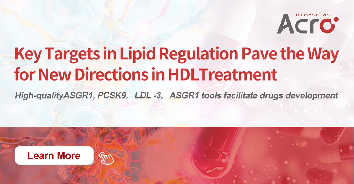 To meet the development needs of hypercholesterolemia inhibitors, ACROBiosystems offers PCSK9 recombinant proteins to support your LDL-C-lowering inhibitors development!
For detail information: acrobiosystems.com.cn/L-403-PCSK9.ht…