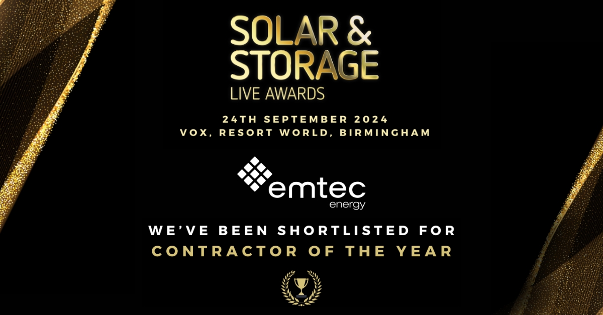 We’re thrilled to be shortlisted for Contractor of the Year at the <a href="/SolarStorageUK/">Solar & Storage Live</a> Awards in Birmingham! 🎉🌞 Huge thanks to our amazing team for making this possible. Let’s keep driving the future of renewable energy! 🌍 #SolarAndStorageLive #RenewableEnergy #EmtecEnergy