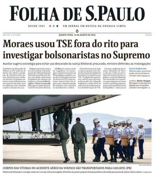 PedroRonchi2's tweet photo. A Folha tentando enterrar o Alexandre de Moraes porque está atrapalhando o projeto neoliberal de gerar escravos para atender a elite. https://t.co/SbMlqw28q1