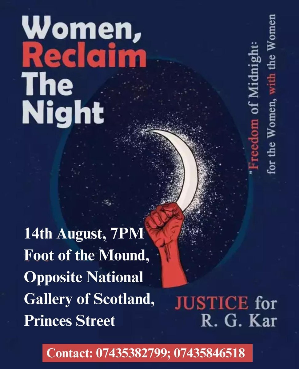 Rise in rage against the rape and murder of on-duty female student at RG Kar Medical College, Kolkata! All women must be guaranteed the right to a safe workplace and the ability to access the public sphere at all times. Join us on 14 Aug to reclaim the night and demand justice!