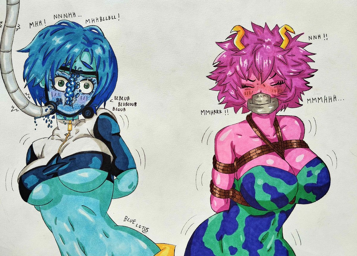 Bluelot81343650's tweet photo. Bubble girl and Mina Ashido from my heros academia. duct-tape smothering and mask filled with water peril.

#traditionalart #MHA #MyHeroAcademia #minaashido https://t.co/SHReMlp38b