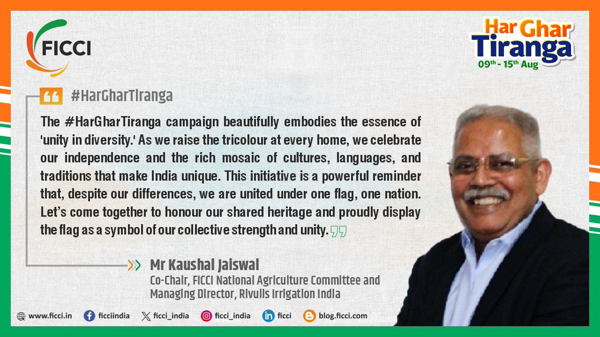 The #HarGharTiranga campaign beautifully embodies the essence of 'unity in diversity.' As we raise the tricolour at every home, we celebrate our independence and the rich mosaic of cultures, languages, and traditions that make India unique. This initiative is a powerful reminder