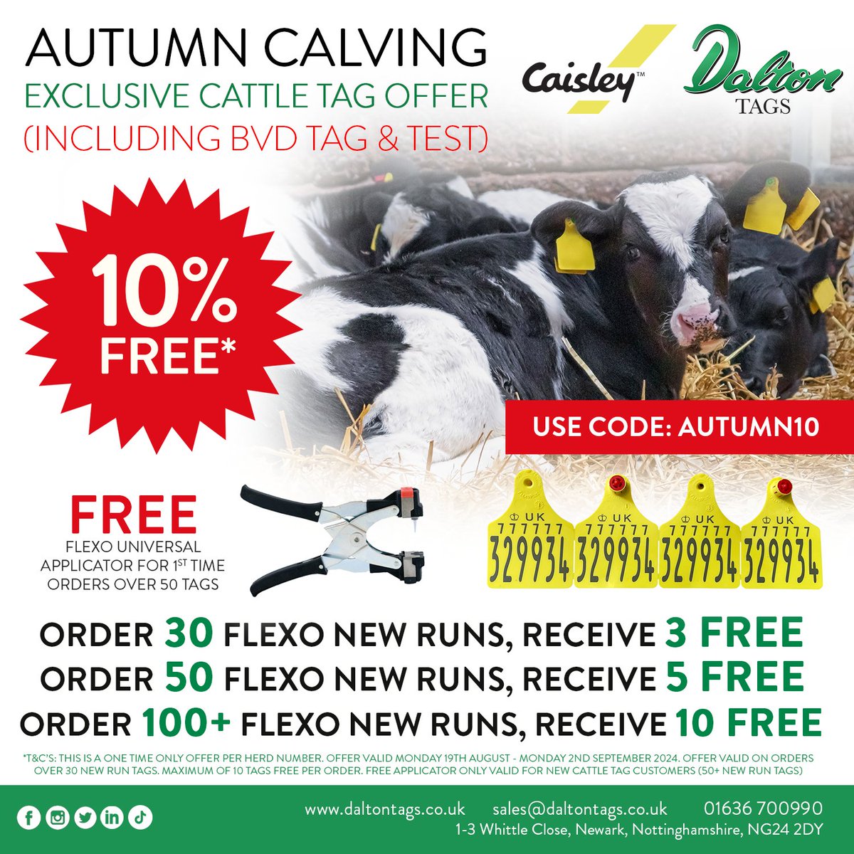 Exclusive Autumn Calving Cattle Tag Offer🐄

➡️Order 30 New Run Tags, Receive 3 FREE
➡️Order 50 New Run Tags, Receive 5 FREE
➡️Order 100+ New Run Tags, Receive 10 FREE

➡️FREE Universal Applicator for first time orders over 50 tags

USE CODE: AUTUMN10❗️

Ends 2nd September⏰