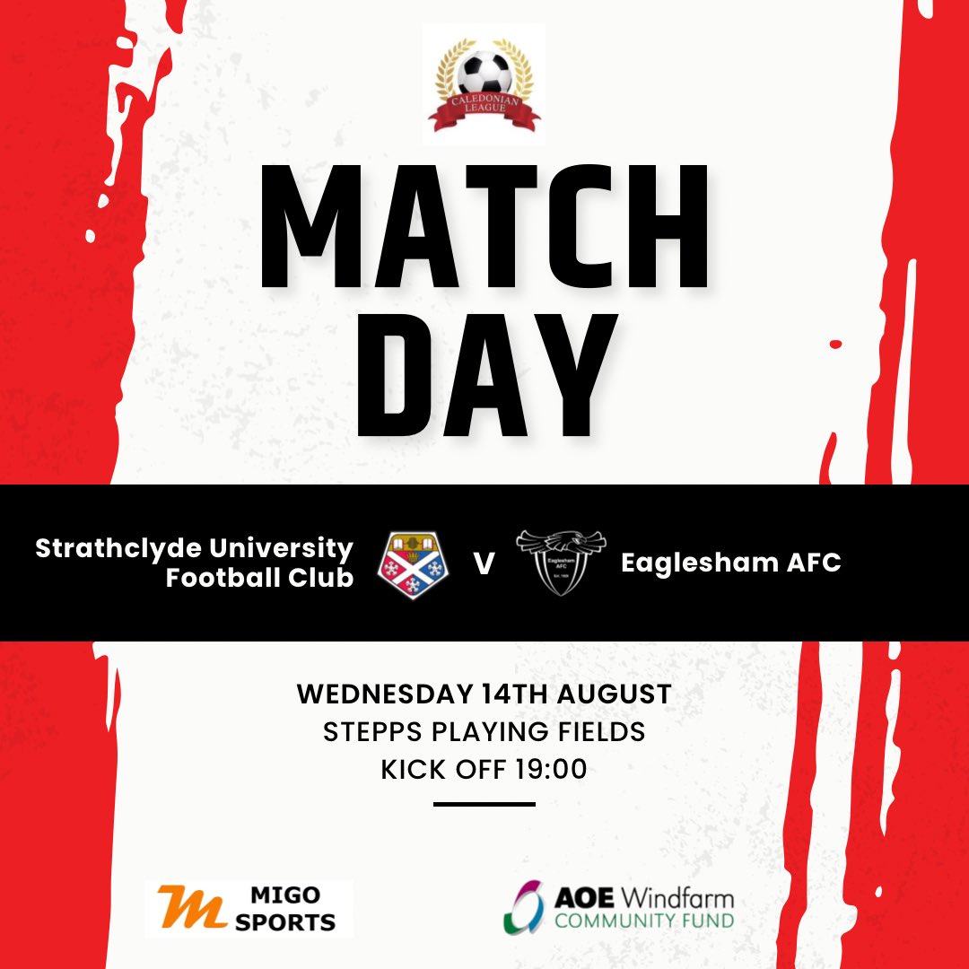 Eaglesham AFC (@eagleshamafc) on Twitter photo 🔴Midweek fixture🔴
<a href="/CaledonianAFA/">CaledonianLeague</a>
🏆 | Caledonian League Premier Division
🆚 | <a href="/StrathFootball/">Strathclyde University Football Club</a>
📍 | Stepps Playing Fields
🗓️ | 14/08/24
⌚️ | 7pm
<a href="/ScotAmFA/">Scottish Amateur FA</a> <a href="/scottish_aff/">AmateurFixturesResultsSCO</a> 🔴Midweek fixture🔴
<a href="/CaledonianAFA/">CaledonianLeague</a>
🏆 | Caledonian League Premier Division
🆚 | <a href="/StrathFootball/">Strathclyde University Football Club</a>
📍 | Stepps Playing Fields
🗓️ | 14/08/24
⌚️ | 7pm
<a href="/ScotAmFA/">Scottish Amateur FA</a> <a href="/scottish_aff/">AmateurFixturesResultsSCO</a>
