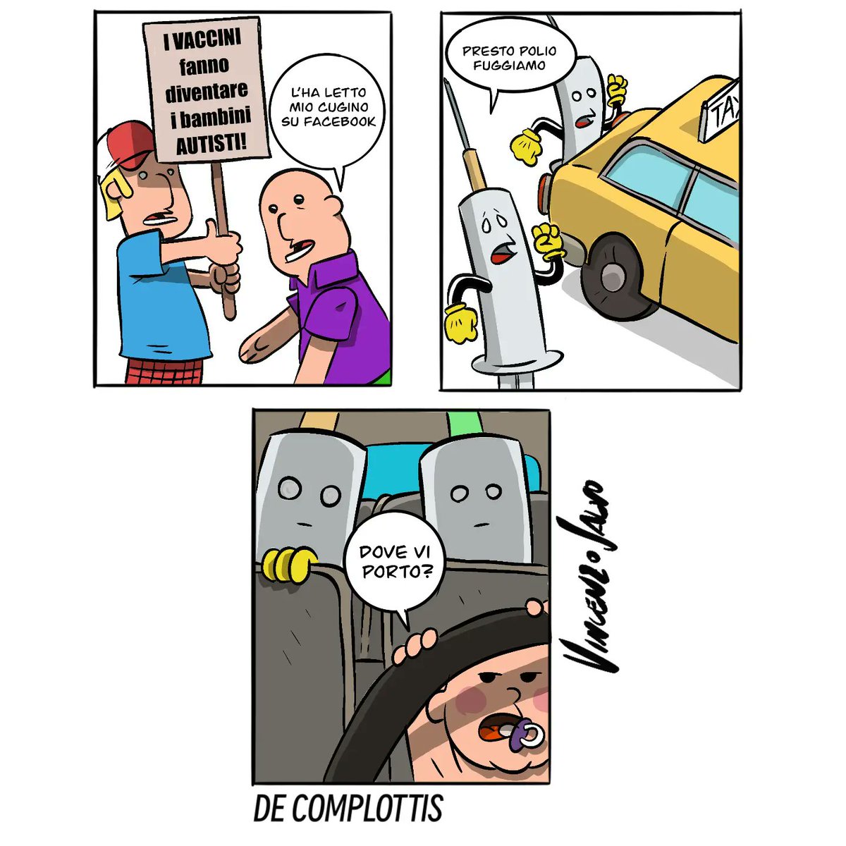 ZenZeroV's tweet image. Versione remastered 4k di una vecchia striscia contenuta nella raccolta pubblicata nel 2015 e forse ancora disponibile da qualche parte dal titolo De Complottis: ci voglio crederci.  #teoriadelcomplotto #vaccini #comics @DavidPuente @LaBombetta76