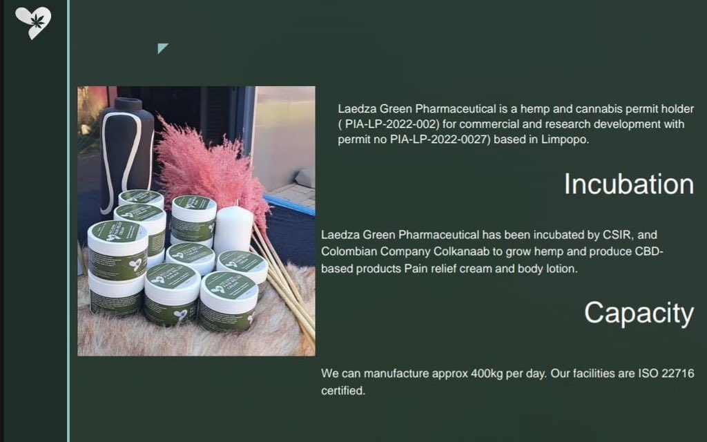DSBD_SA's tweet image. #buylocalbuymadeinsa
Laedza Green’s Motlokwa Pain Relief

Laedza Green Pharmaceutical is a hemp and cannabis permit holder for commercial and research development based in Limpopo province.

083 259 4012 laedzagreen@gmail.com 
#buylocal #buylocalsupportlocal
