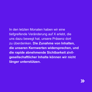 Liebe Follower*innen, wir ziehen nun, genau wie in der letzten Zeit schon viele andere Organisationen und Einzelmenschen, die Reißleine und sagen #ByeByeElon. Wir freuen uns, wenn ihr uns auf unseren anderen Social media-Kanälen folgt, siehe (3). (1/3)