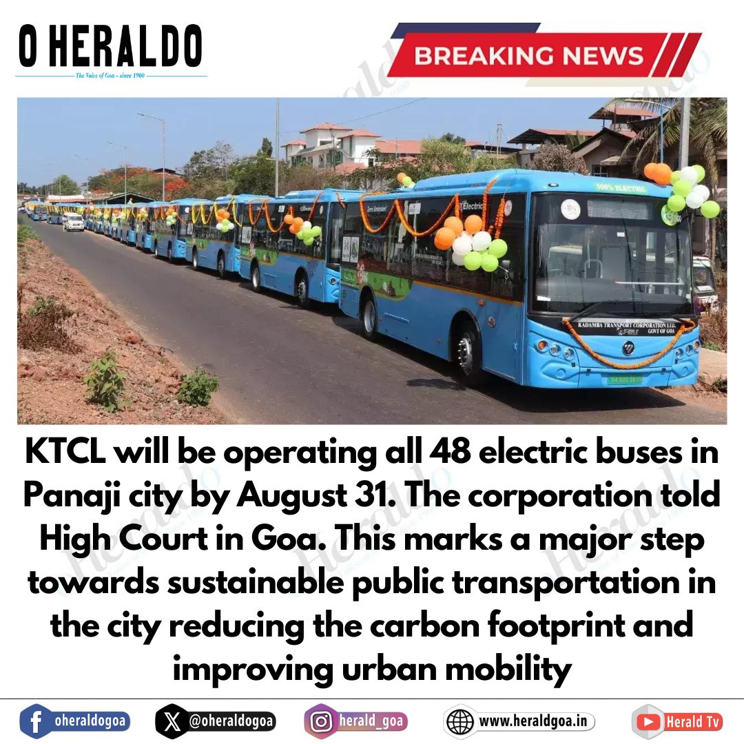 oheraldogoa's tweet image. #KTCL will be operating all 48 #electric #buses in #Panaji city by August 31. The corporation told #HighCourt in Goa.