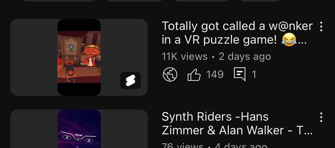TrickyChelleVR's tweet photo. Never thought getting called a wanker in VR would get 11k+ views on my latest YT short 🤣 So glad to see people still have a GSOH out there 🙏🏻😅 #vr #floorplan2 #YTShorts https://t.co/AskD9Yu3nM