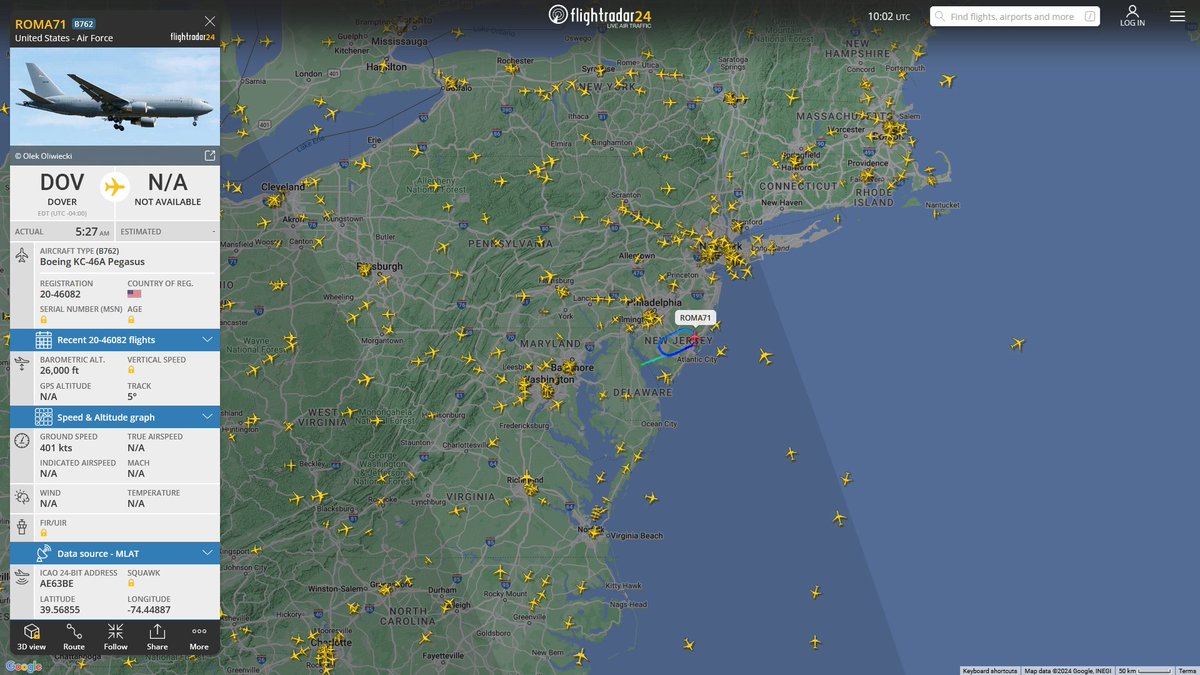 AIYeyENGDdJkjTr's tweet image. Aug. 14, 2024
#Dover Air Force Base ==&amp;gt;

#ROMA71 #AE63BE USAF KC-46A Pegasus