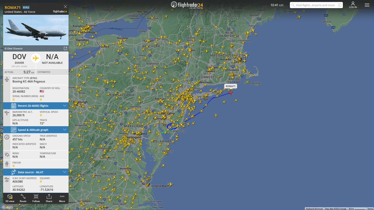 AIYeyENGDdJkjTr's tweet image. Aug. 14, 2024
#Dover Air Force Base ==&amp;gt;

#ROMA71 #AE63BE USAF KC-46A Pegasus