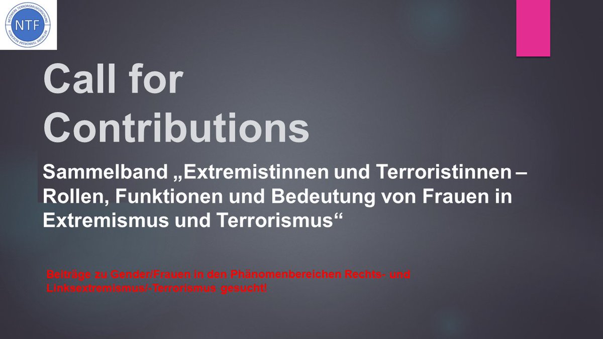 NTFeV's tweet photo. Für den Sammelband „Extremistinnen und Terroristinnen“ sind wir auf der Suche nach innovativen und aufregenden Beiträgen zu Linksextremismus und methodologischen Herausforderungen bei der Forschung zu Frauen in Extremismus und Terrorismus! Mehr Infos hier: https://t.co/9GJU7vPLCI https://t.co/qDpPxzkH4P