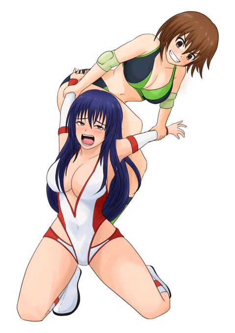 お絵描き。"悶絶"が売りの女子プロレスアニメなので、プロレスで悶絶するシーンを描くも、ポーズが難しくて描く側も悶絶。#世界でいちばん強くなりたい #萩原さくら #福岡萌 