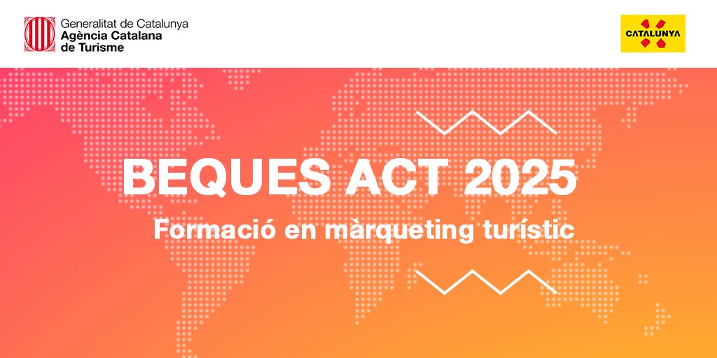 turismecat's tweet photo. Tens menys de 30 anys i t'interessa el màrqueting turístic? 
🎓Les #BequesACT et donen una oportunitat formativa en una de les oficines de promoció de @turismecat a Nova York, París, Brussel·les, Frankfurt, Londres o Madrid.  
ℹ https://t.co/QEXKC0PaZy https://t.co/85wO3ddoDw