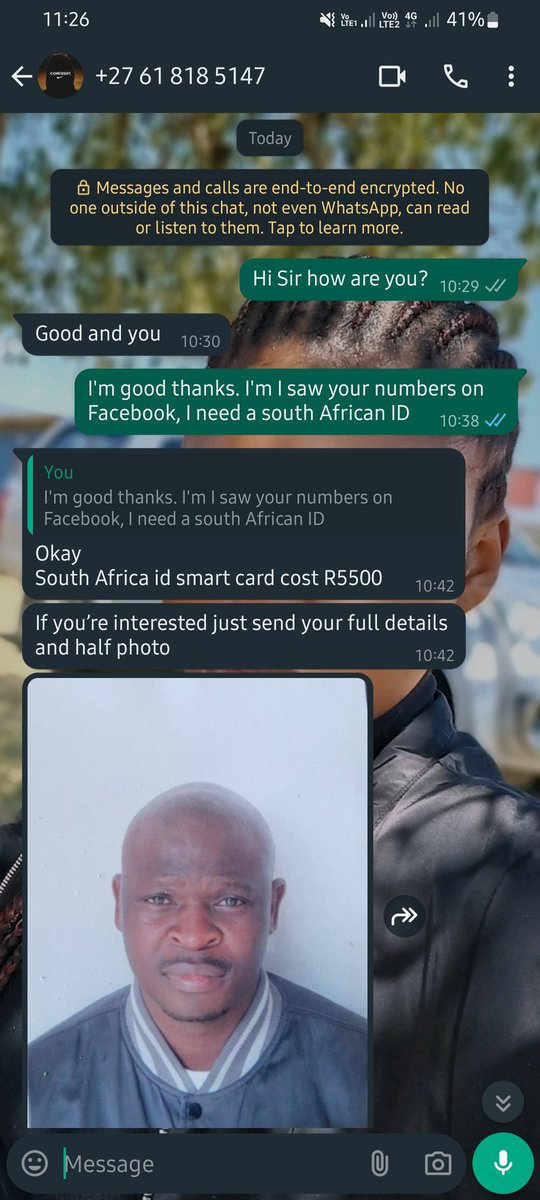 ChrisExcel102's tweet photo. I got a DM from anonymous 

There is a person selling SA IDs at just R5500 😭😭��

This country 😭 https://t.co/IhjljokU6Z