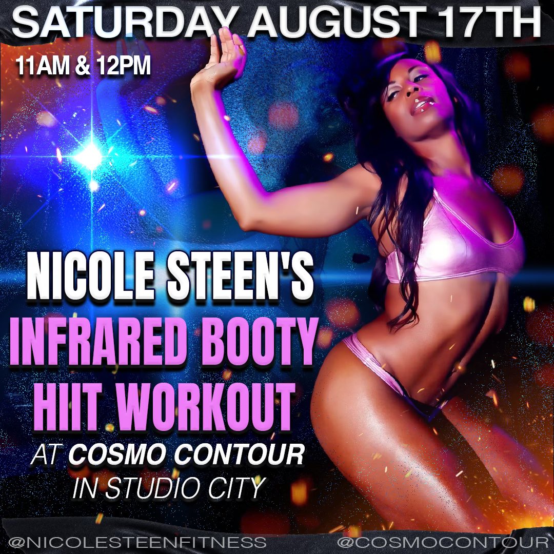 NicoleSteenFit's tweet photo. 🚨SPECIAL EVENT THIS SATURDAY 🚨
Burn 2000 Calories with me THIS SATURDAY August 17th 11am and 12pm at Cosmo Contour & Spa in Studio City with my Infrared Booty HIIT Workout at Cosmo Contour & Spa🔥 https://t.co/nqgigqAkIj #Summer #InfraredWorkout #glutes #weightloss #workout https://t.co/u3op1aPDRJ