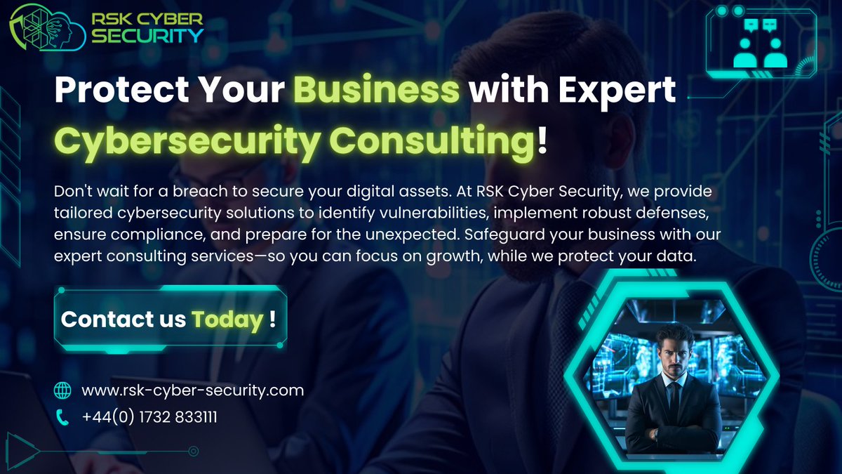 RSKCyberSec's tweet image. Protect your business with expert cybersecurity consulting! 

Secure your digital assets before there is a breach. RSK Cyber Security offers tailored cybersecurity solutions to  prepare for the unexpected.

Get in touch with us today!

#cybersecurity #cybersecurityconsulting