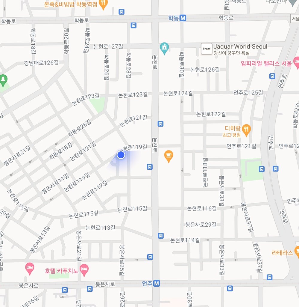 Cafe Hayes is located between Hakdong Station and Eonju Station. 
Michael +82-010-9339-9366 
1F 13, Nonhyeon-ro 119-gil, Gangnam-gu, Seoul, Republic of Korea