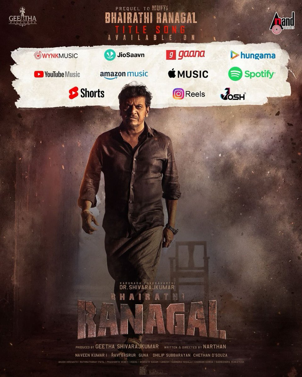 NithinMNK1's tweet photo. #BhairathiRanagal Title Song Streaming on all platforms
Tune in to Watch Now
@NimmaShivanna @GeethaPictures #Narthan @rukminitweets @RaviBasrur @kinnal_raj @SantoshVenky @RanagalBairathi @The_BigLittle @aanandaaudio
#RanagalInSeptember #RanagalFirstSingle https://t.co/J25Np4ZaRa