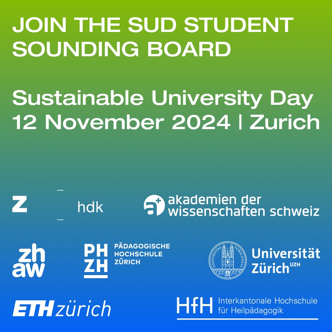 Interested in #Sustainability  at university and studying in Zürich?
📣 Join the student Sounding Board and provide input to the next Sustainable University Day!
👉 Find details on what to expect and register here: lnkd.in/e2-idAug

#SDGs #Nachhaltigkeit #Students