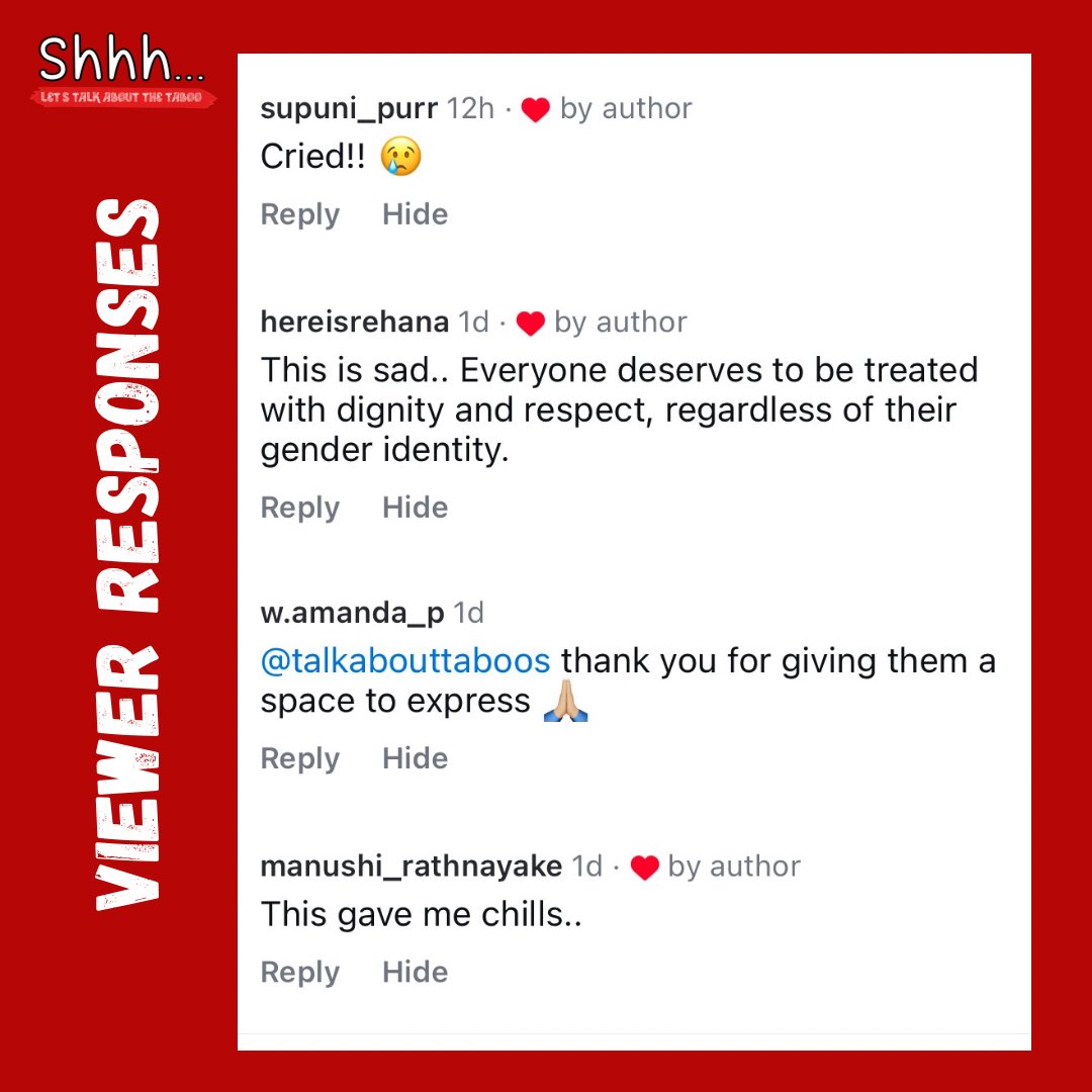ShhhTalkshow's tweet photo. 💬 This show is about everyday Sri Lankans having a voice. It’s not easy for our guests to share their personal truths and demons on a public platform, but audience feedback like this makes it all worthwhile.Let’s change the world together. ❤️ 

#shhh #talkabouttaboos #feedback https://t.co/6FdJryiibJ