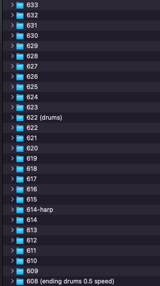 bkdeister's tweet photo. update on new microtonal album: I have finished recording all rhythm section parts, now for the vocals and possibly other miscellaneous things.  If you are wondering about the numbers, I started numbering the songs I write around a decade ago. https://t.co/HsG9oAkUKO