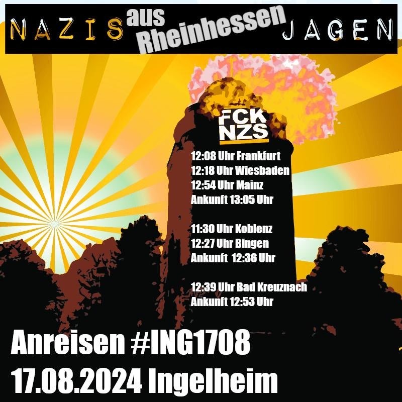 SWAProtest's tweet image. RLP ExtremeRechte #Neonazis am 17.08.24 in #Ingelheim #Heß-Marsch.
#Ing1708'24 Gegenprotest ab 14 Uhr Nähe Hbf, ab 15 Uhr Innenstadt. 
Nazen laufen wohl übliche Route Hbf-Parkplatz-Hbf. #Antifa mit EA. Unvergessen #Ing1508'20 mit 116 von 200 TN Verletztenbilanz!