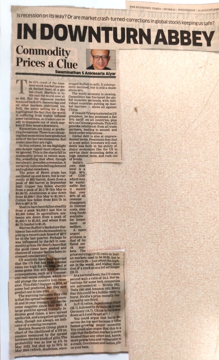 All Investors / Economists should read Swaminathan Aiyar's article on "Commodity Prices a Clue". Simply Brilliant! <a href="/EconomicTimes/">Economic Times</a>