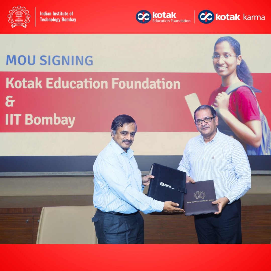 KotakEducation's tweet photo. Kotak Education Foundation signs MoU with @iitbombay for the launch of an Exclusive Kotak Kanya - IIT Bombay Scholarship, 2024-25

@GaneshMRaja | @jayasreeramesh1 | @EduMinOfIndia https://t.co/jO1NxB7Dqm