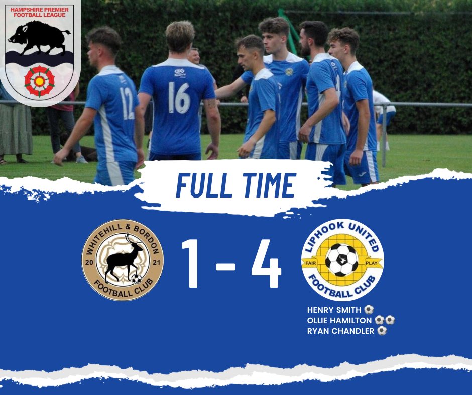 𝗙𝗧 | <a href="/BordonFc/">Whitehill & Bordon FC</a> 1️⃣ Liphook United FC 4️⃣

A nervy first 15 minutes saw us struggle to get hold of the game, credit due to Bordon, they were aggressive and made good chances but our defence made some superb blocks to keep us in the game.

A moment of brilliance from Harry Dowell