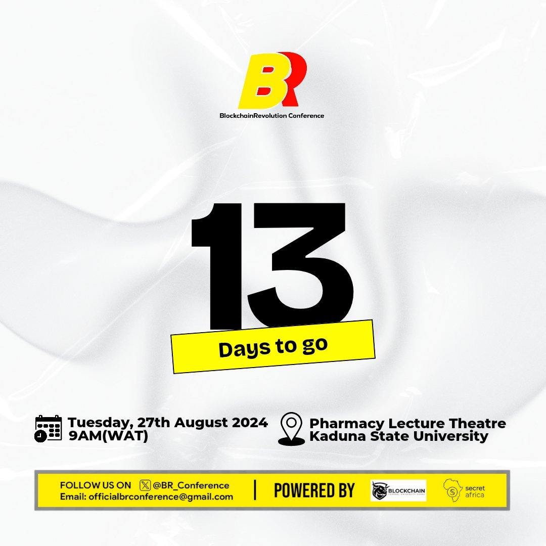 BR_Community1's tweet photo. 13 Days to Go!๐๐
Get set for exclusive insights, expert panels, and high-demand blockchain skills. The BRC-24 is almost here!
Don't miss out ๐ซ
https://t.co/lRbA0VbDzp
#BRC24 #BlockchainCommunity #Countdown #Shapingtomorrowtoday #Trump #viralvideo #BBNaija https://t.co/BehFSWEvPh