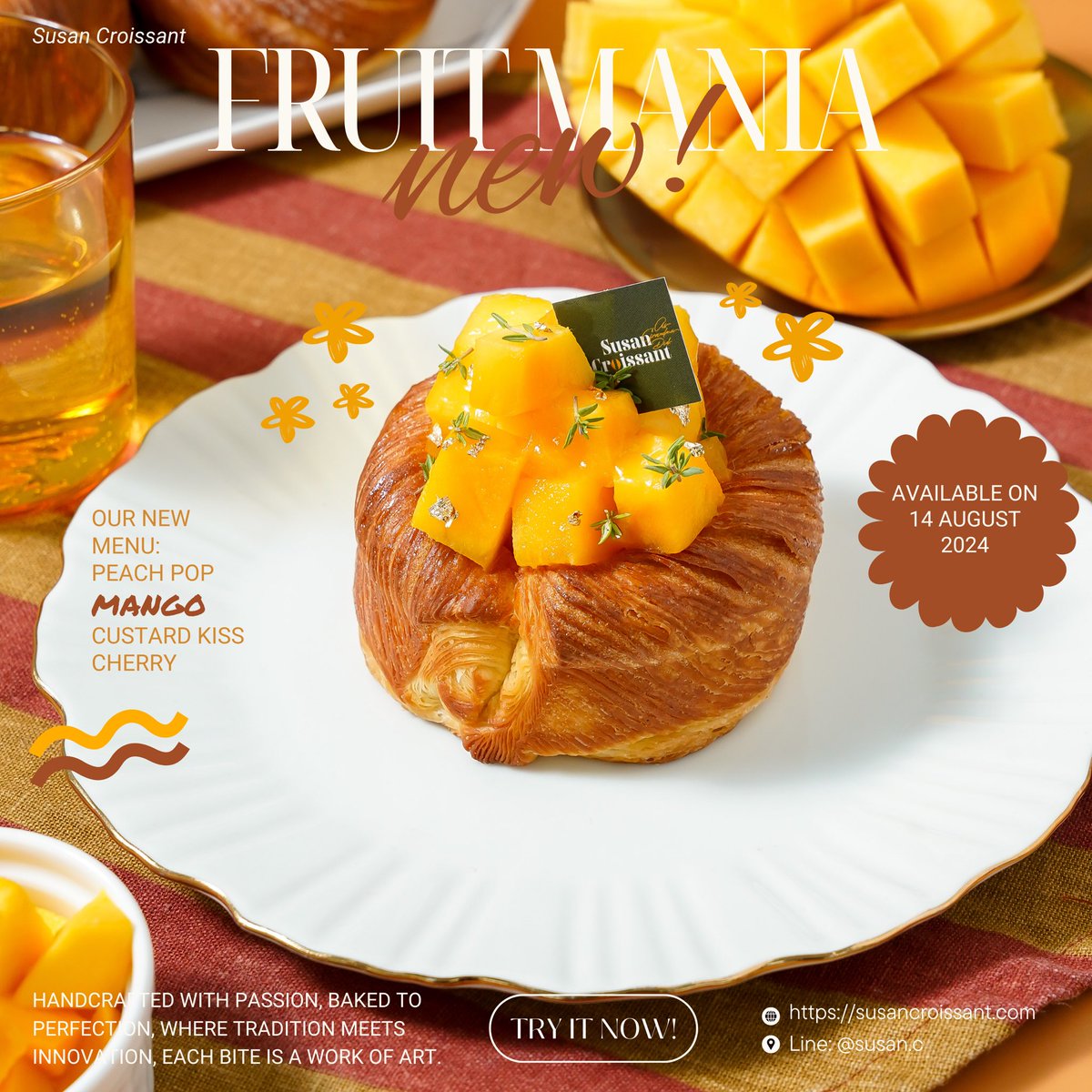 CroissantSusan's tweet photo. ถ้านึกถึง Susanก็ต้องนึกถึงผลไม้ จริงไหมคะ เราจึงเอาใจลูกค้าสายผลไม้ด้วยขนมใหม่ล่าสุด
Peach ,MANGO,Cherry, Custard Kiss
ใครที่เป็นสายผลไม้เหมือนกันต้องห้ามพลาด เพราะไม่มีใครให้ผลไม้จุกๆเท่าเราแน่นอน รสชาติเข้มข้น อัดแน่นในทุกๆคำอยากให้ทุกคนได้ลอง กับ Collection Fruit Mania นี้🍑 https://t.co/PZ9lvjorPR
