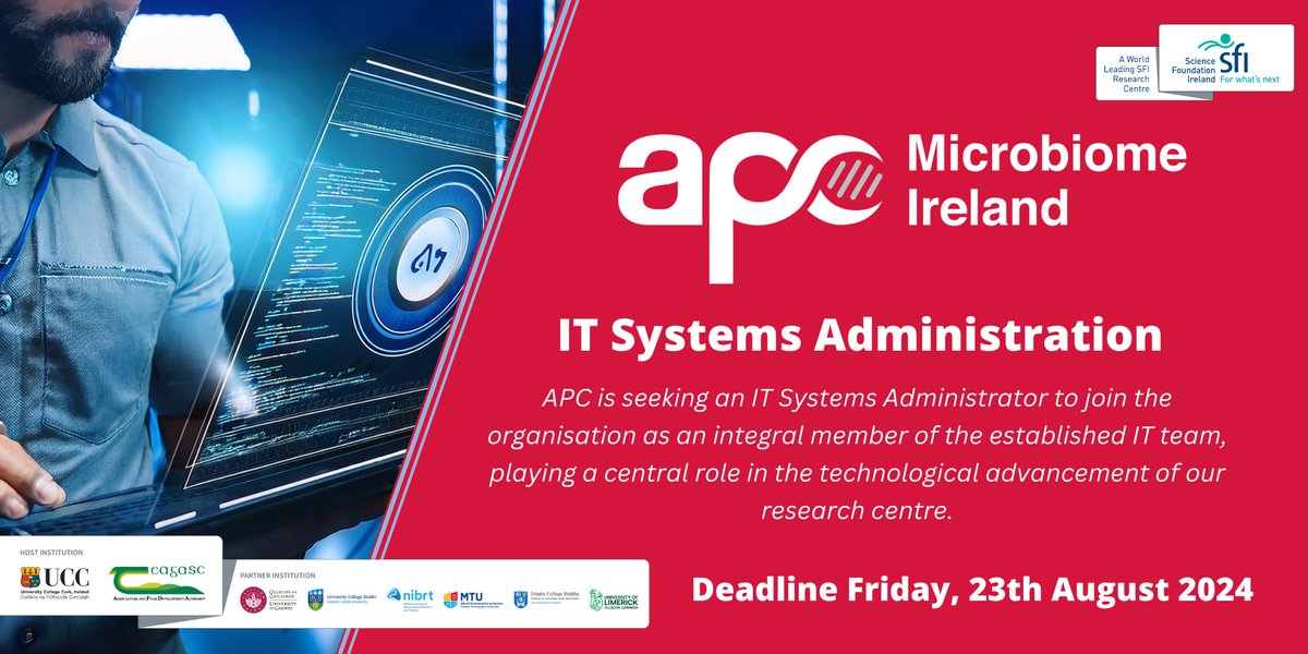 APC is seeking an IT Systems Administrator to join the organisation as an integral member of the established IT team, playing a central role in the technological advancement of our research centre.
Deadline 12:00 Friday 23 August
#jobfairy 
More info &gt;&gt; bit.ly/3ysjcAV