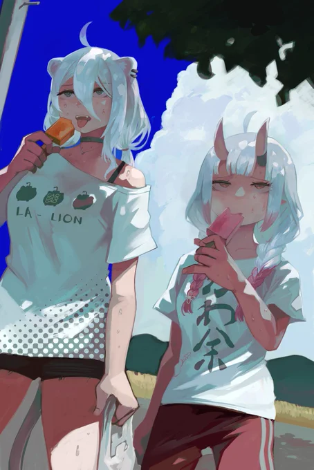 姉妹っぽい獅子と鬼の夏#ししらーと #百鬼絵巻 