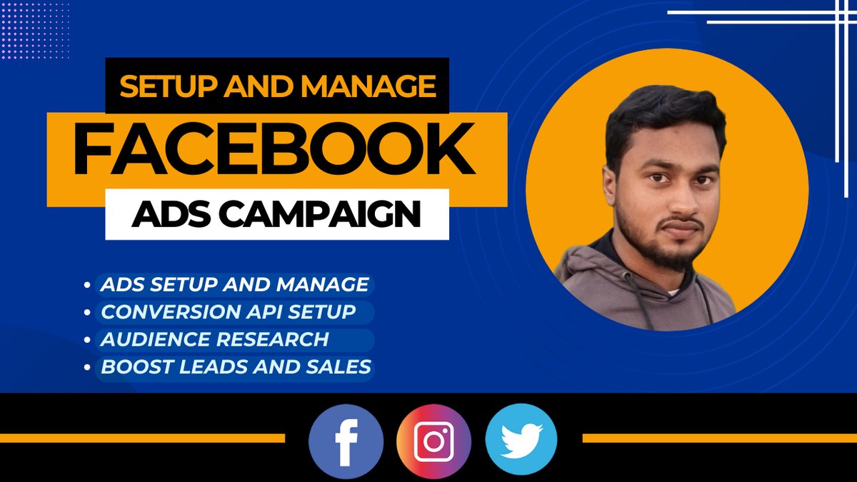 raselhossen9792's tweet photo. I will set up a Facebook ads campaign for leads and sales. I will get you to increase your sales, leads, and visibility on the spot and grow your revenue.
#facebookadvertising #facebookadsforbusinesses #facebookpromotion #facebookpaidmarketing #digitalmarketingexpert #seo https://t.co/E1fLFQRrAe