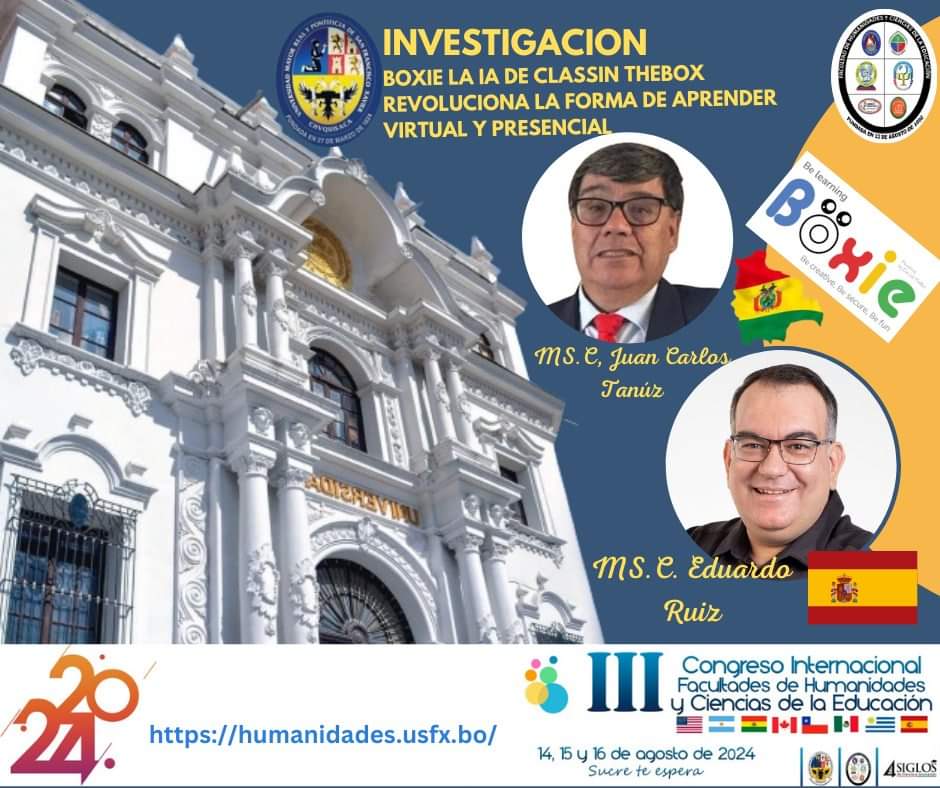 Hoy participamos con una intervención presencial desde Bolivia y online desde España en el III Congreso Intern. de Facultades de Humanidades en la Univ. de S. Francisco Xavier de Chuquisaca (Bolivia), una de las más antiguas de toda América, celebrando su 400 aniversario!