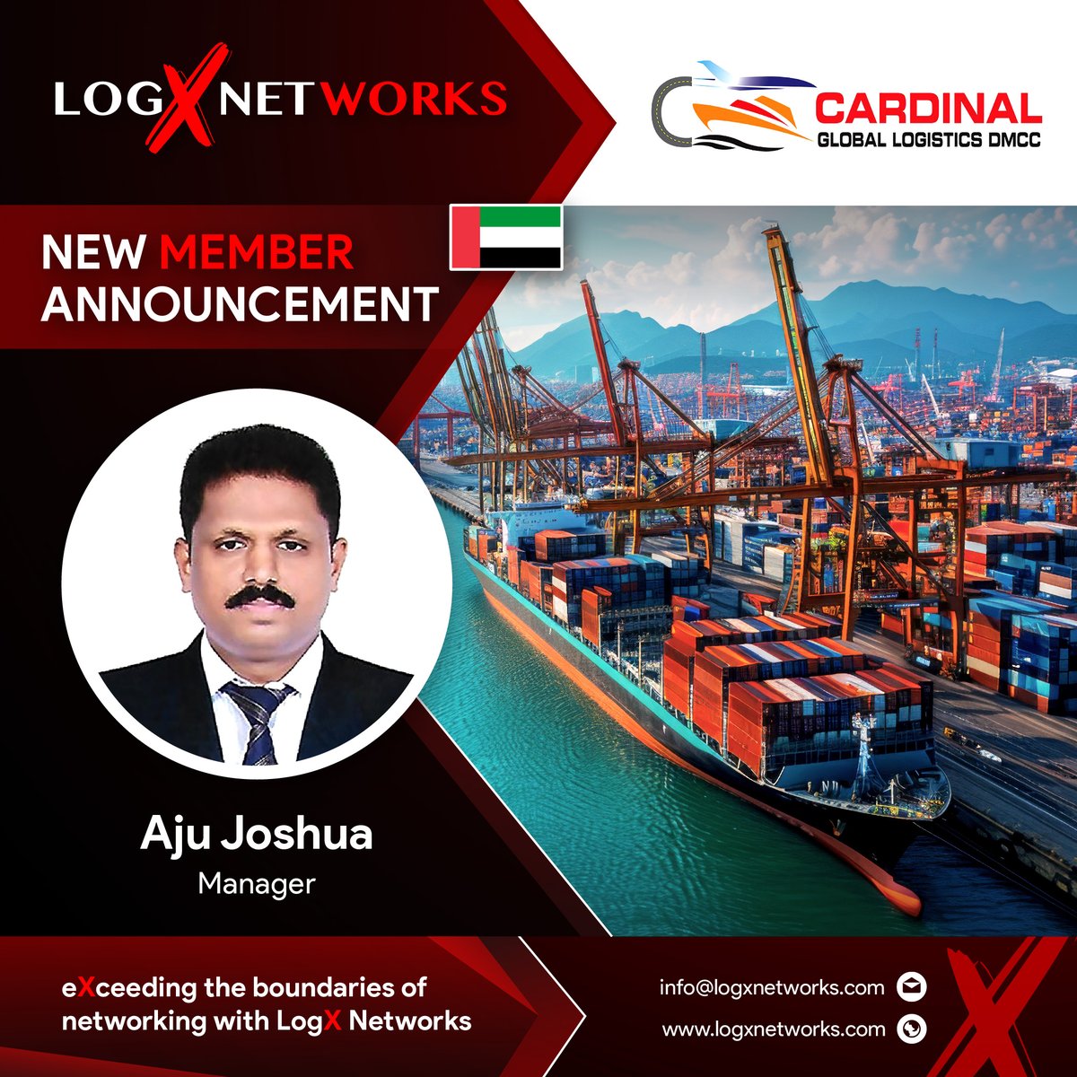 LogxNetworks's tweet photo. Connect with us โ
https://t.co/PfkmA9Uff0
๐ LogX Networks New Member Announcement
๐ข Cardinal Global Logistics DMCC from United Arab Emirates ๐ฆ๐ช
Register Now for LogX Conference โ
https://t.co/yeplP0L5Kj
#logisticsnetworks #logxnetworks #logxconference #logisticsUAE https://t.co/hhBgHNcDes