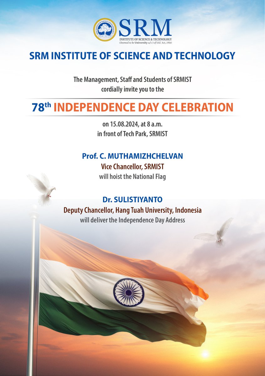 SRM_Univ's tweet photo. Celebrate Independence Day with #SRMIST! 🇮🇳
Let's step into the 78th year of independence with pride and sovereignty⚡
#IndepedenceDay #SRMsports #sports #IndianIndependence #IndependenceDayIndia #celebration #SRMuniversity https://t.co/SfaTnHyy5X