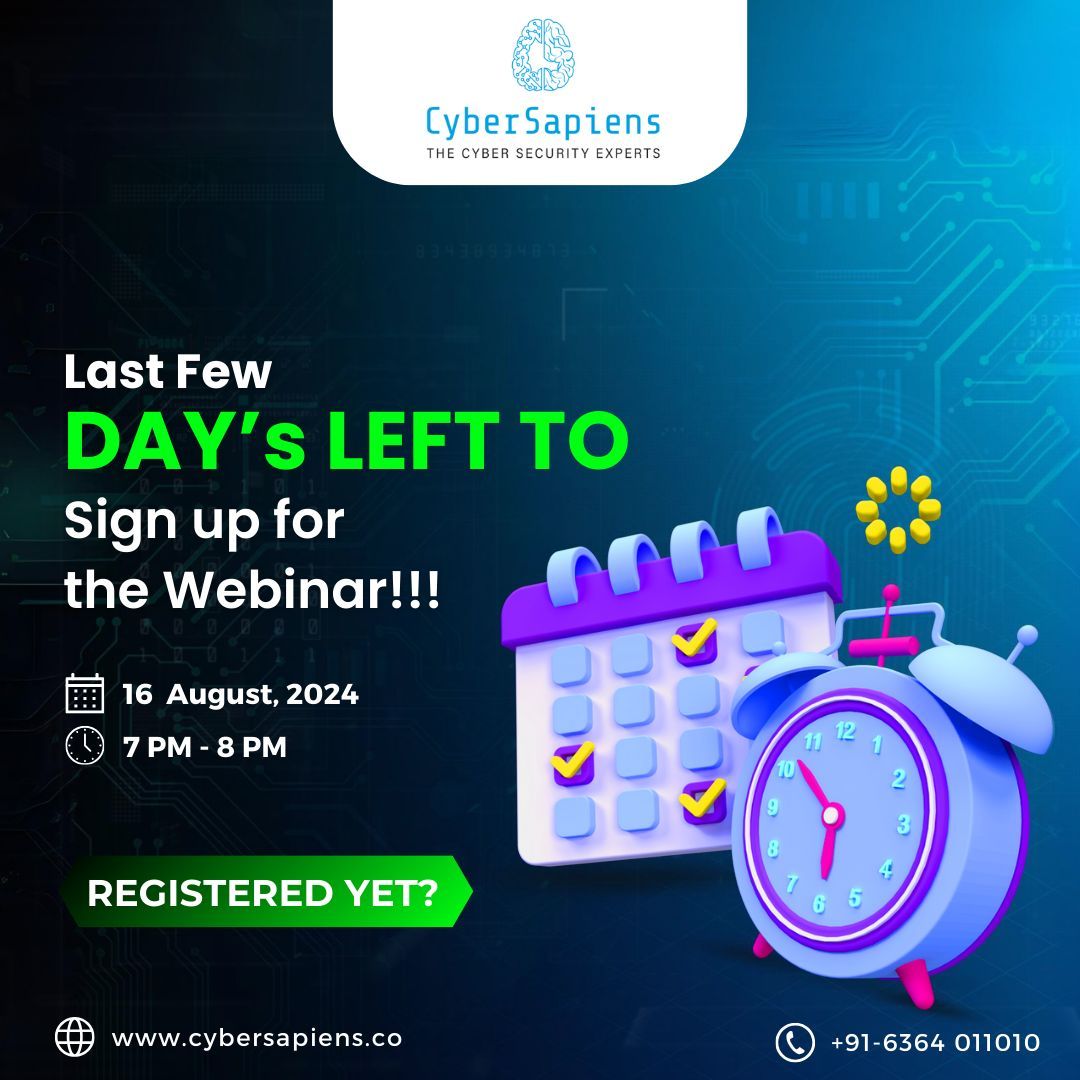 Cybersapiens101's tweet image. Last Few DAY'S LEFT!!
To Sign up for the Webinar
#cybersapiens #Cybersecurity #WebPenTesting #PenetrationTesting #EthicalHacking #Webinar #CyberSecTraining #TechCareers #LearnFromExpert