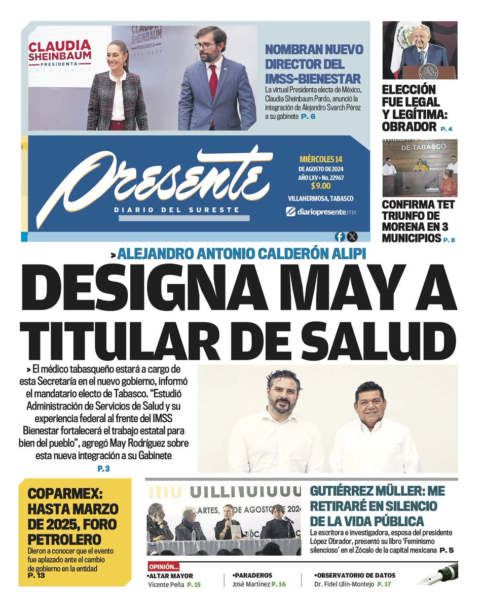 DiarioPresente's tweet photo. #PortadaPresente 🗞: Designa May a titular de salud
➡ https://t.co/QNI7zpizz7 https://t.co/qWEcPW2que