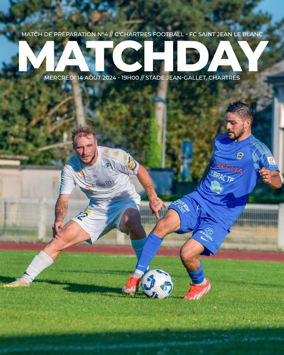 𝗤𝗨𝗔𝗧𝗥𝗜𝗘̀𝗠𝗘 𝗠𝗔𝗧𝗖𝗛 𝗗𝗘 𝗣𝗥𝗘́𝗣𝗔𝗥𝗔𝗧𝗜𝗢𝗡 💪🏻

🆚 FC Saint Jean le Blanc (R1)
⌚️ Coup d'envoi 19h00
🏟️ Stade Jean-Gallet, Chartres
🎟️ Entrée gratuite

#National3 #AllezChartres 🔵⚪️