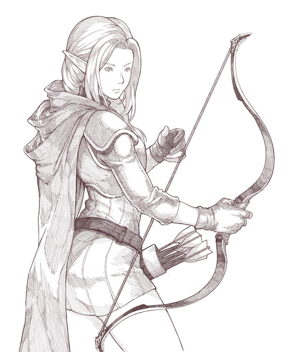 D&amp;D comission - Elf Ranger lady ready to pew pew 🏹 (wow, there IS a bow emoji, I’m impressed)
#DnD #characterdesign #comissionsopen #starvingartist