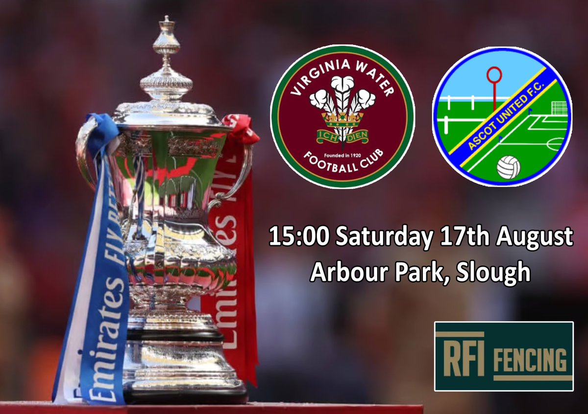 After a solid start to the league campaign, next up is masssive <a href="/EmiratesFACup/">Emirates FA Cup</a> home derby v <a href="/AscotUnitedFC/">Ascot United FC</a> 

🎟️ £8 Adult, £5 Concession, Free U16 (<a href="/sloughtownfc/">Slough Town FC</a> members half price)

Game sponsor - our superb supporters at RFI Fencing rfifencing.co.uk

#UptheWaters ⚜️🌊
