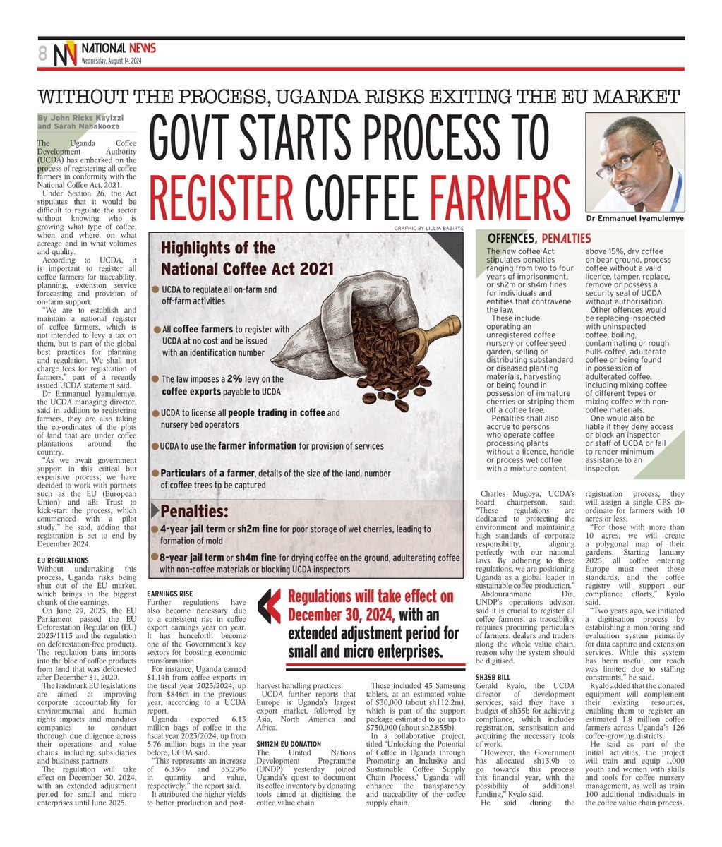 UCDA has embarked on the registration of coffee farmers as per the Coffee Act. This is key for traceability, planning &amp; provision of on-farm support/ better service delivery. 

The data will be used to establish a National Coffee Register &amp; ensure 🇺🇬 conforms to EUDR Regulations.