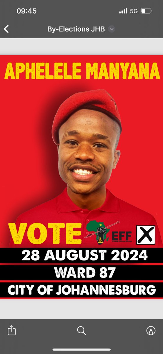 shaun_dlanjwa's tweet photo. EFF Councillor Candidate for Ward 87, JHB, young Aphelele Manyana, is ready to serve you. Let's rally behind the @EFFSouthAfrica & vote for our young candidate in the upcoming by-election. Youth in governance, together we can make a difference! #EFF #Ward87 #ByElection #VoteEFF https://t.co/NDMibFW8Da