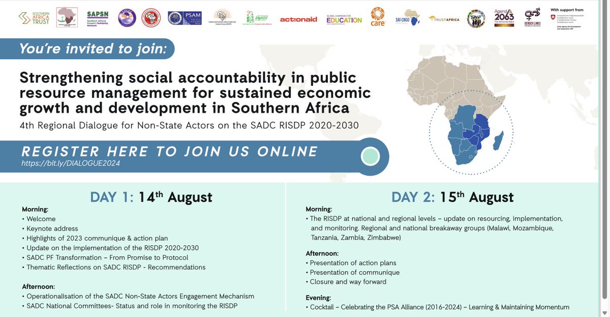 ActionAidZim's tweet photo. Regional CSOs in #SouthernAfrica, united under the annual #SADC Regional Indicative Strategic Development Plan (RISDP) Non State Actors (NSA) dialogue, have been monitoring the implemenration of #RISDP since 2021. https://t.co/bbw8s8hBJB