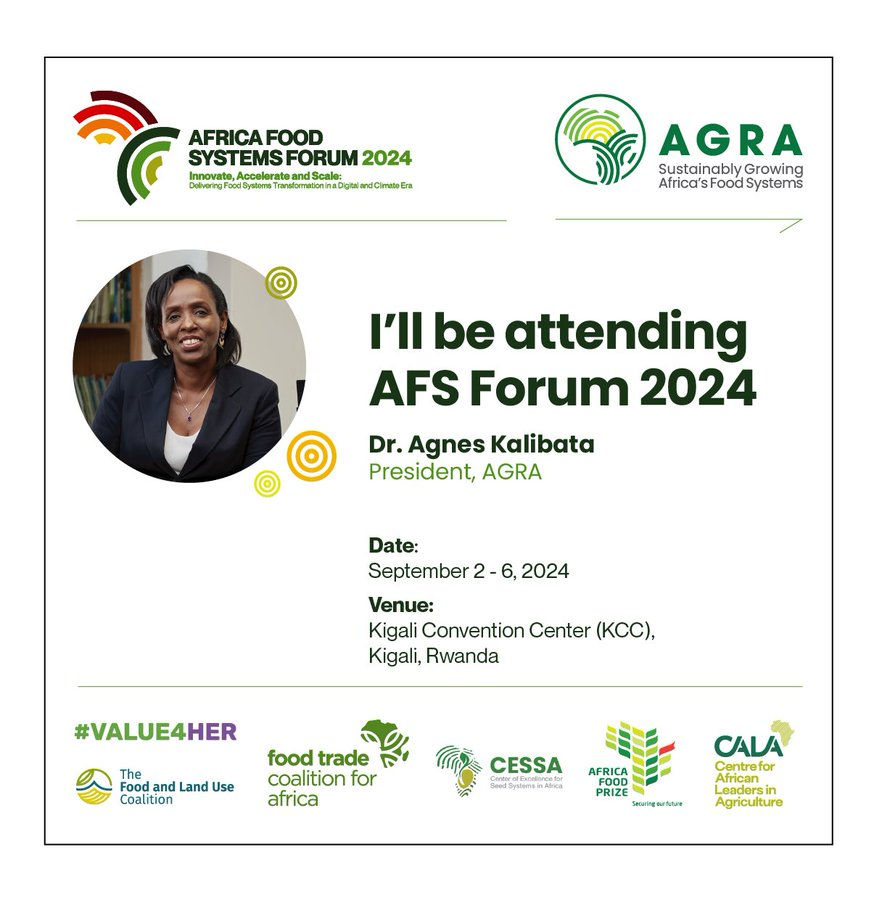 MugishaElie_'s tweet image. Exciting new!
the president of @AGRA_Africa Dr. Agnes Kalibata will attend the #AFS2024. mark you calendars and plan to be in @CityofKigali at KCC from September 2-6, 2024.