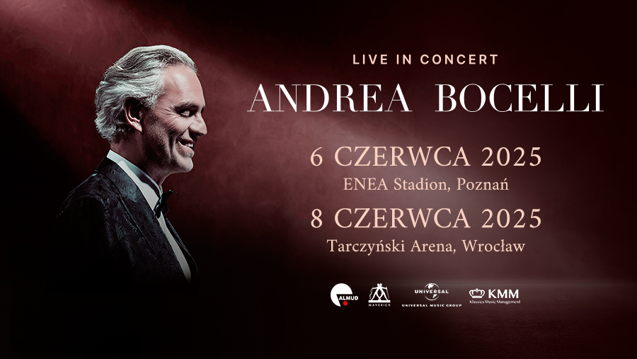 Andrea Bocelli - najbardziej rozpoznawalny tenor świata - powraca do Polski na dwa wyjątkowe koncerty!  🥰
Poznań - 6 czerwca 2025, Enea Stadion
Wrocław - 8 czerwca 2025, Tarczyński Arena
Bilety dostępne na biletserwis.pl.